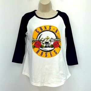 DREAGAL - Guns N Roses Yellow Graphic Black And White Baseball T Small